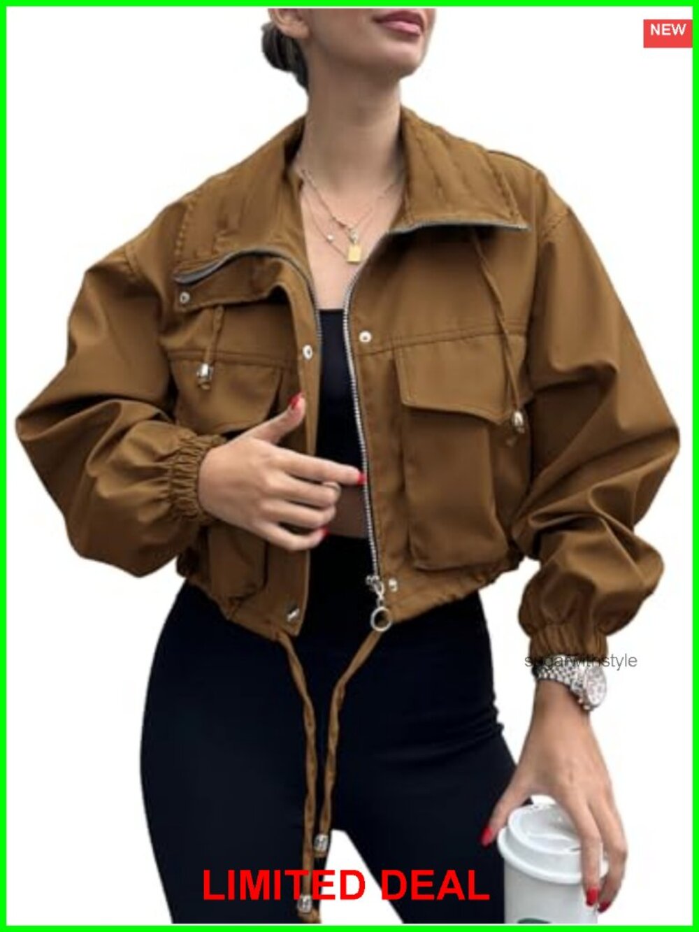 Women's Cropped Lightweight Utility Anorak Zip Up Jacket